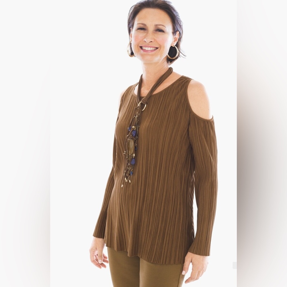 Chico's pleated faux suede cold shoulder